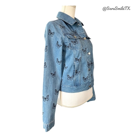 SAMANTHA SIPOS - Good Vibes Only - Embroidered Butterfly Denim & Leather Jacket - Picture 11 of 16